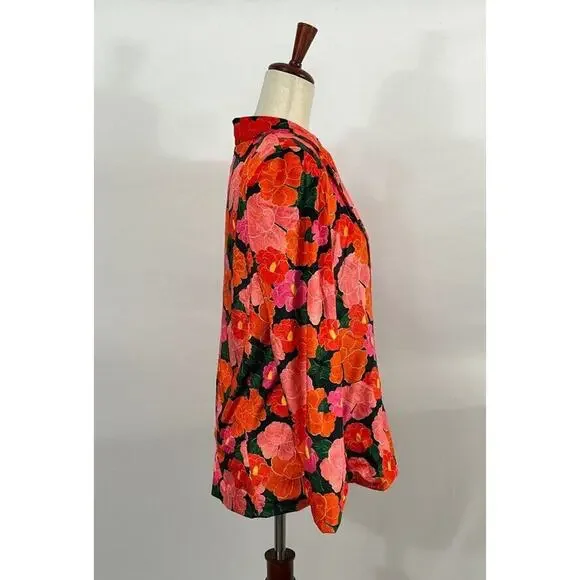 MIXED by Nasrin Sz XS Red Pink Floral Velvet Blazer Jacket Ruby - Picture 7 of 10